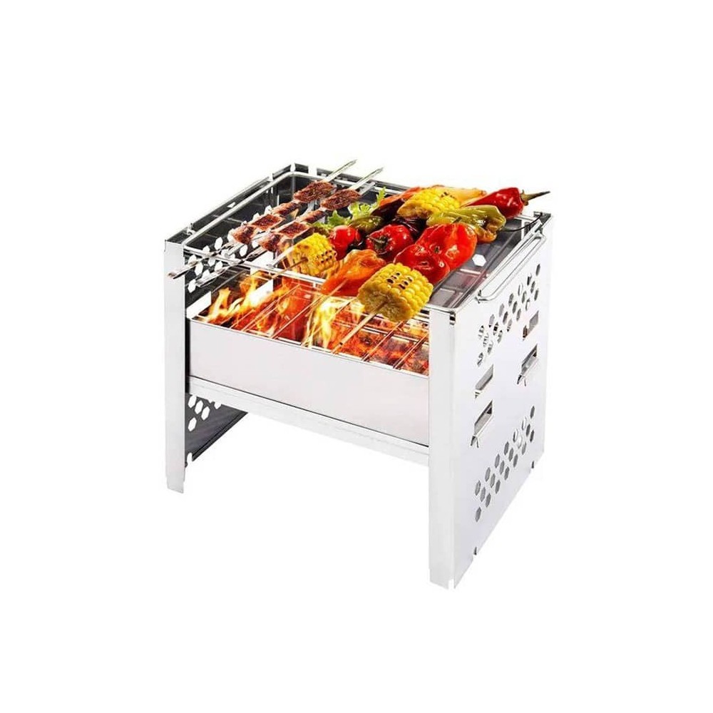 اجاق هیزمی تاشو مسافرتی کد RK-101 رنگ نقره ای