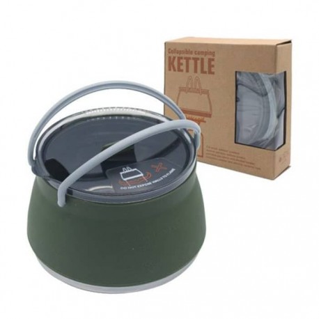 کتری سیلیکونی تاشو مدل Camping Kettle حجم یک لیتر رنگ سبز تیره