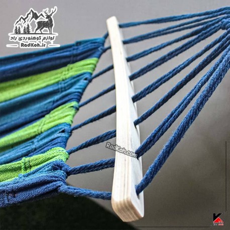 تخت آویز ننو کمپینگ یک نفره چوبدار رنگ آبی