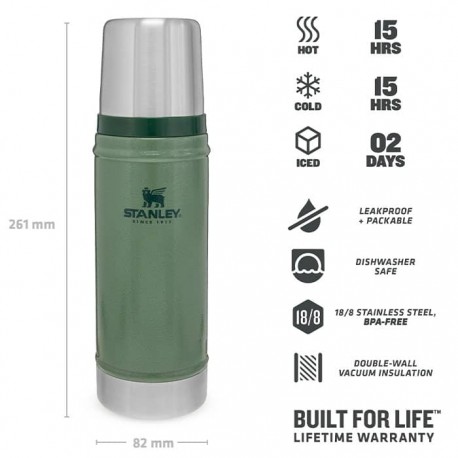 	مشخصات فلاسک استنلی 470 میلی لیتری کلاسیک مدل Classic Bottle 0.47 L رنگ سبز