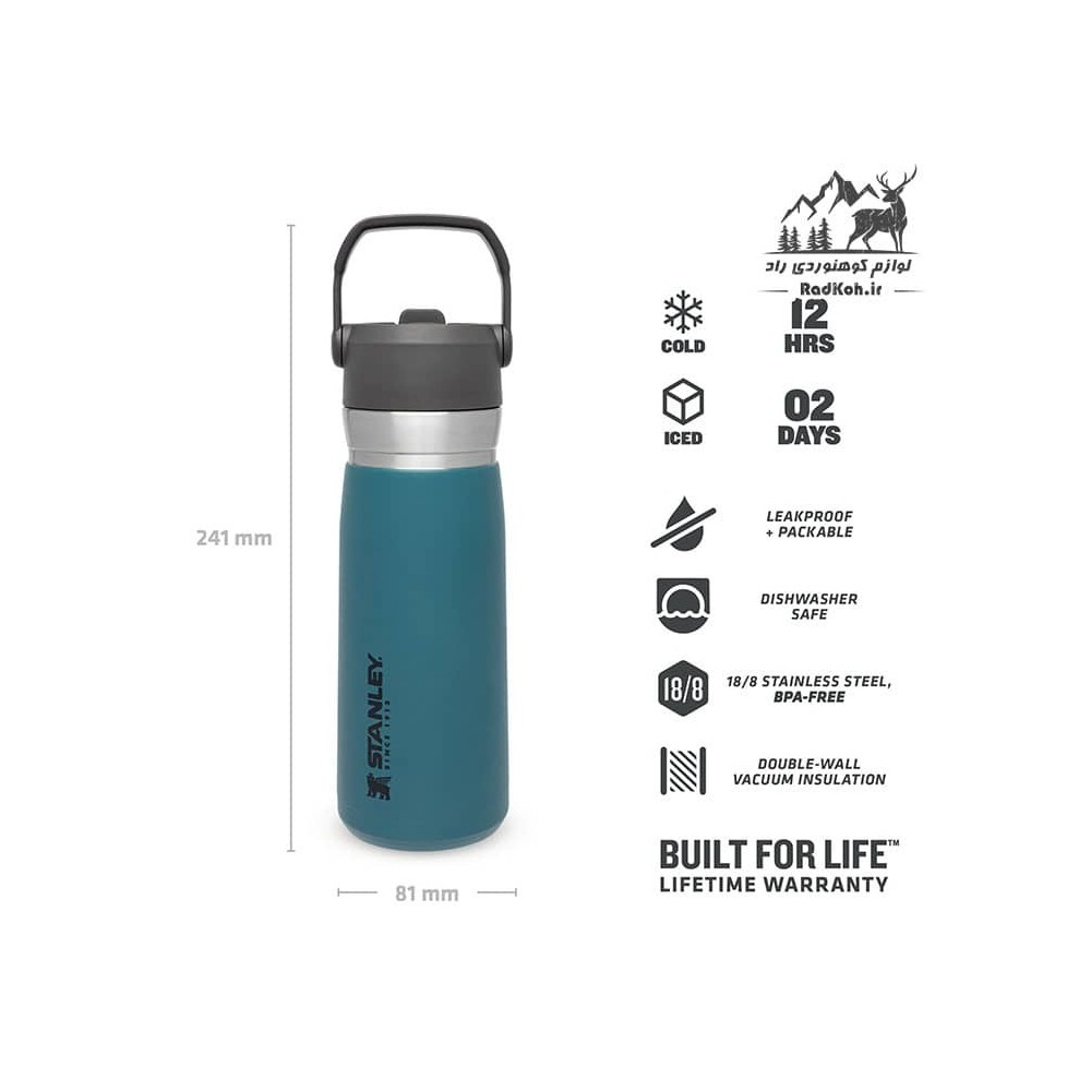 ماگ سفری استنلی مدل Flip Straw Water Bottle 0.65L رنگ آبی فیروزه ای