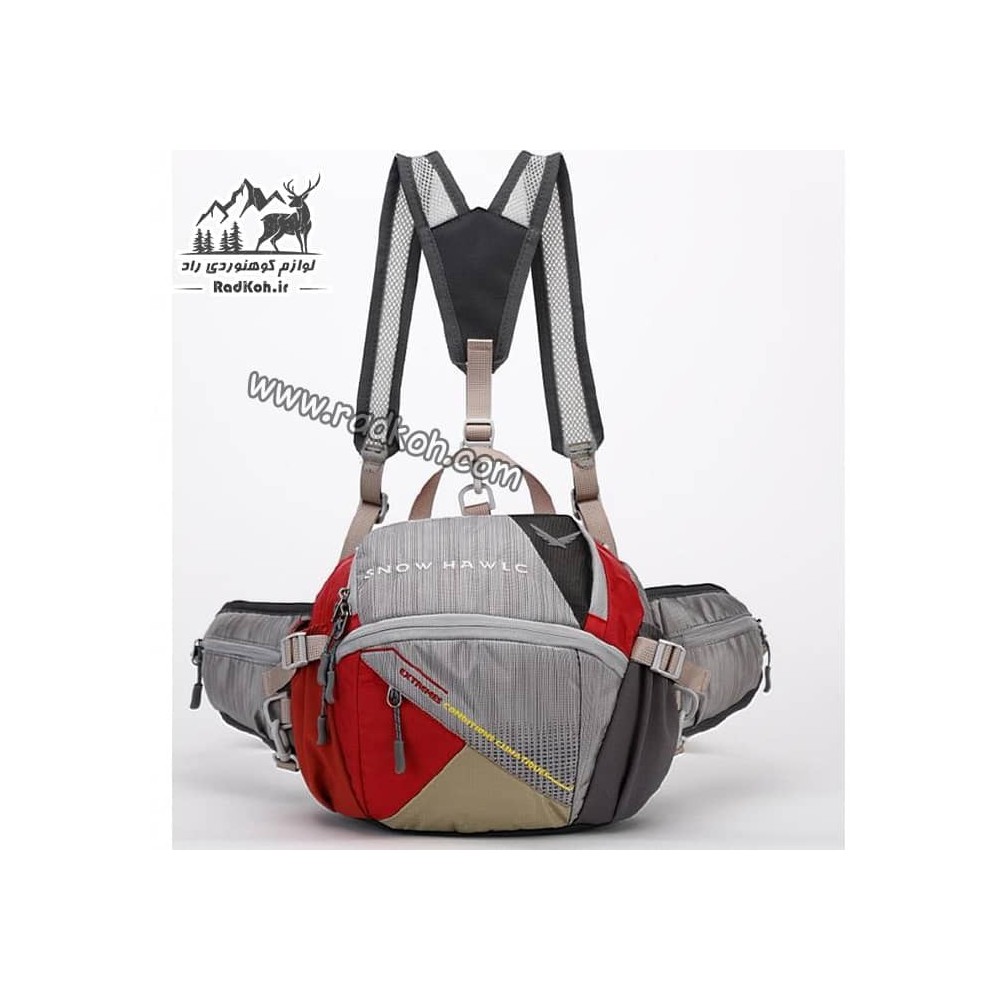 کیف کمری کوله شو مسافرتی اسنوهاک کد 6077 رنگ طوسی/قرمز