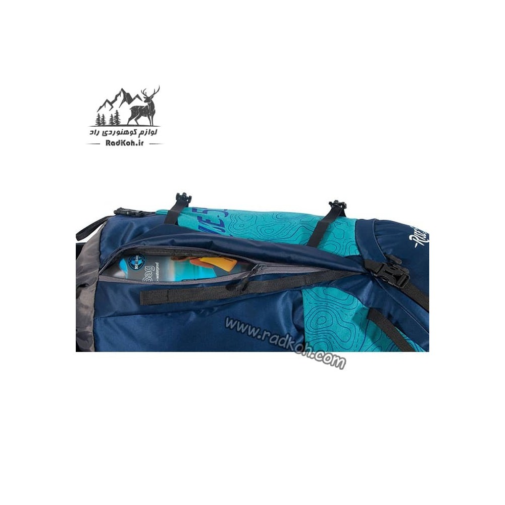 کوله پشتی طبیعت گردی 55 لیتری صخره مدل رایز رنگ سرمه ای/آبی فیروزه ای