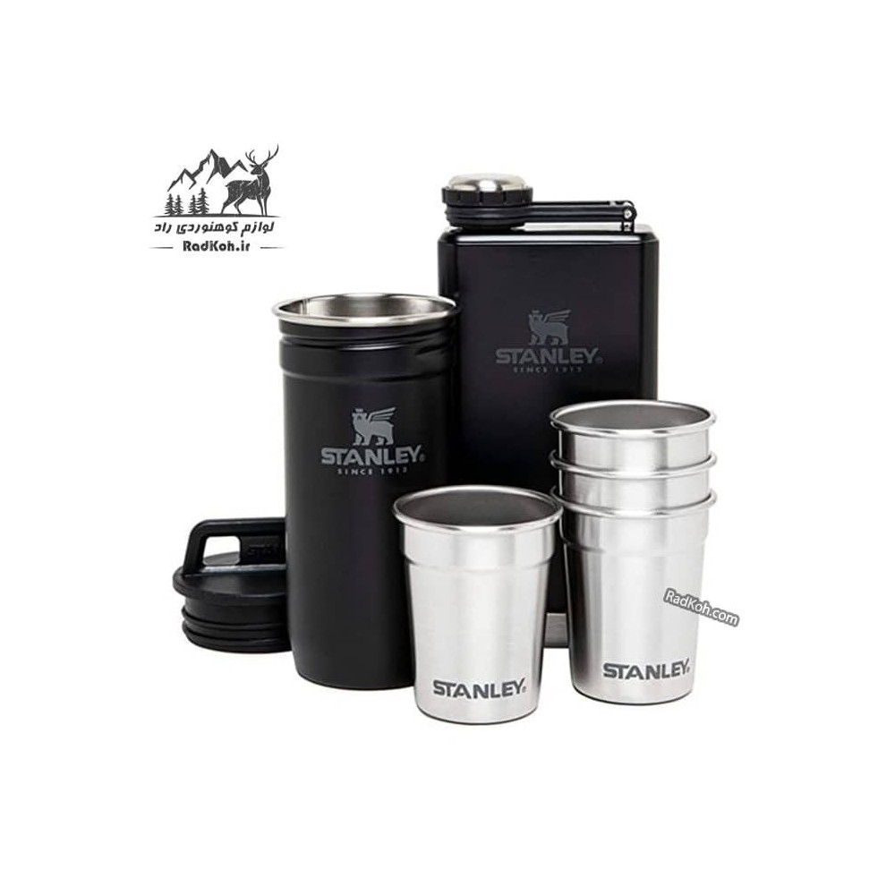 ست شات و قمقمه کتابی استنلی ادونچر مدل Shot Glass + Flask Set رنگ مشکی