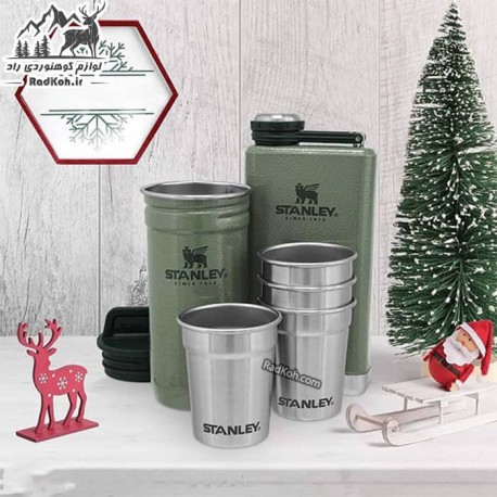 ست شات و قمقمه کتابی استنلی ادونچر مدل Shot Glass + Flask Set رنگ سبز