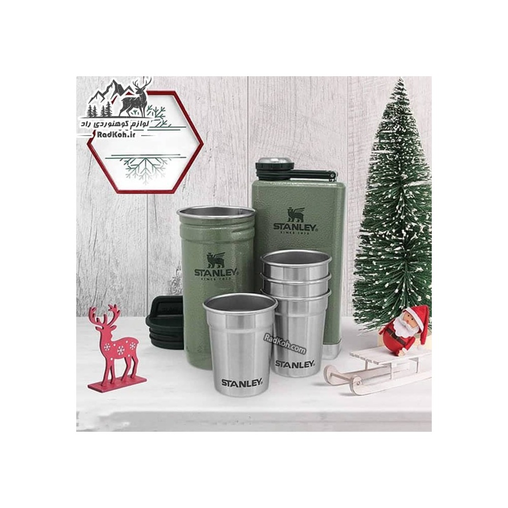 ست شات و قمقمه کتابی استنلی ادونچر مدل Shot Glass + Flask Set رنگ سبز